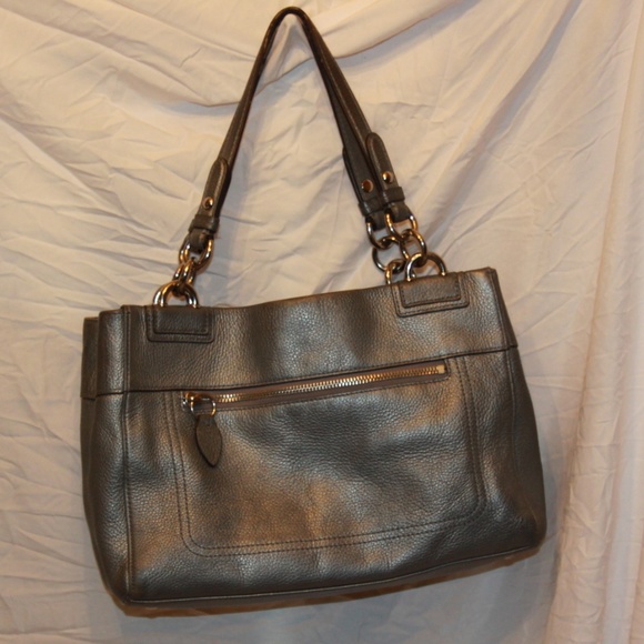 COACH PENELOPE CARRYALL F16531 SILVER PEBBLED LEAT - Picture 3 of 7